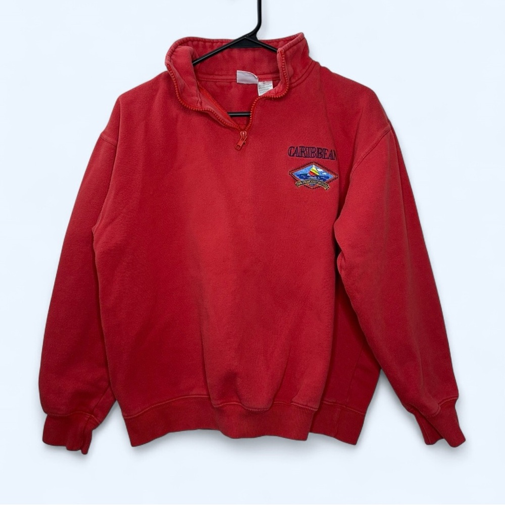 Vintage Princess Cruises Caribbean 1/4 Zip Sweatshirt in Red Size Medium